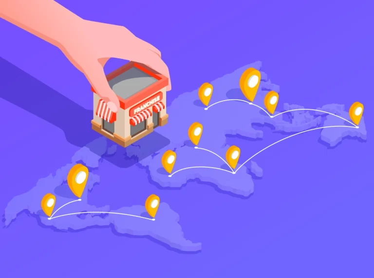 A vector showing franchise outlets spread across different locations