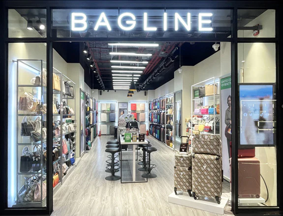 The inside view of a Bagline store inside a mall