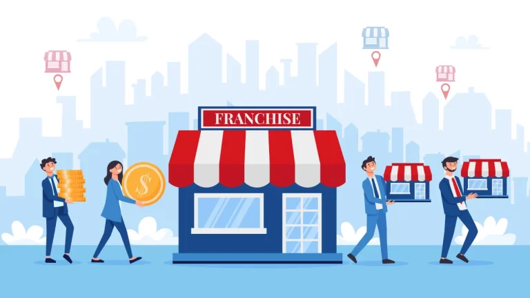 Vector image of a storefront with the text 'franchise,' representing the concept of a franchise business.